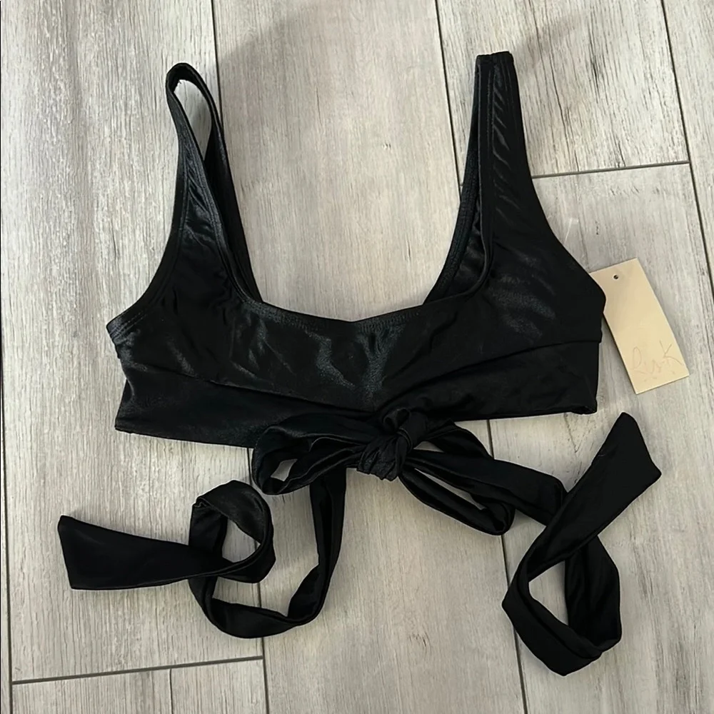 Ris-K Dippin' Daisy's Black wrap tie bikini top size S swim swimsuit